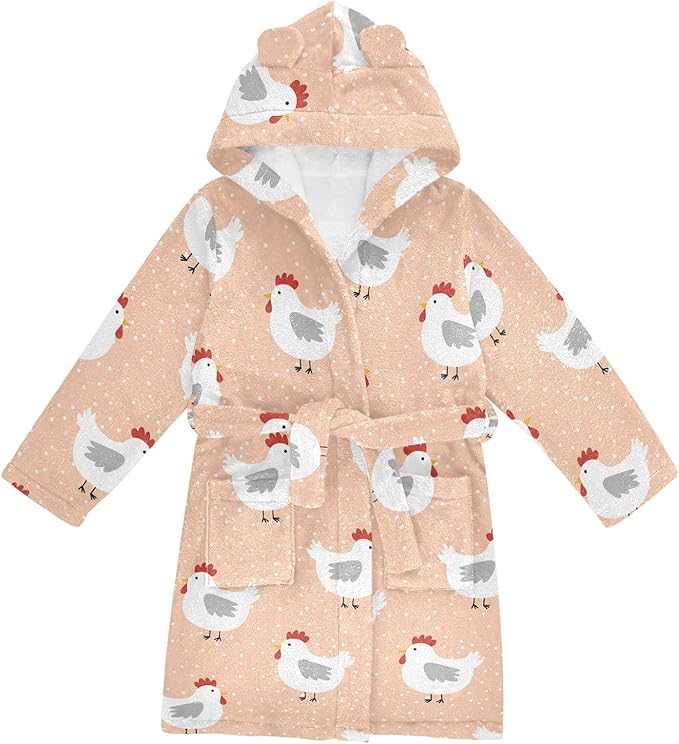 Toddler Baby Hooded Bathrobe for Boys Girls Soft Plush Bath Towel Robe with 2 Pockets for 2-12 Years