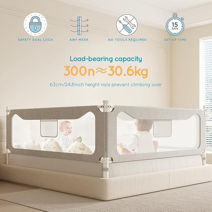 Queen Size Toddler Bed Rail: 3-Side Protection Bedrail for Queen Bed - Extral Tall Adjustable Child Safety Side Railing Guards for Infants Kids Child(78.7x78.7x59”)