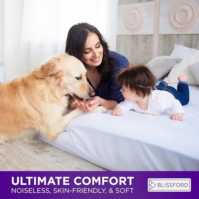 BLISSFORD Plastic Mattress Protector - Heavy Duty, Fitted Vinyl - Plastic Mattress Cover King Size Bed, Rubber Sheets for Bedwetting Adult or Child, 100% Waterproof Sheets King Size