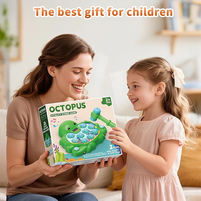 Interactive Whack a Mole Game Toys for Ages 2-4,Educational Learning Toddlers Toys for 2 3 4 5 6 Year Old Boys Girls, Green, Digital Display, Silent Mode,Multiple Difficulty Levels Fun Birthday Gifts