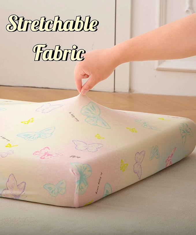 Jersey Butterfly Crib Sheets for Baby Girls,52”x28”x8, 2 Pack,Pink Cute Kawaii Standard Oval/Retangle Fitted Crib Sheets for Toddler,Super Soft Breathable