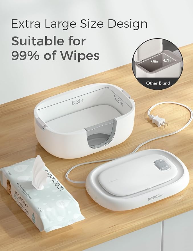 Momcozy Baby Wipe Warmer, Innovative Spring Design, Large Capacity Wipes Dispenser for 60-80pcs, Fast & Even Heating, 4 Modes of Temperature Heating Control, Diaper Wipe Warmer with Night Light, Grey