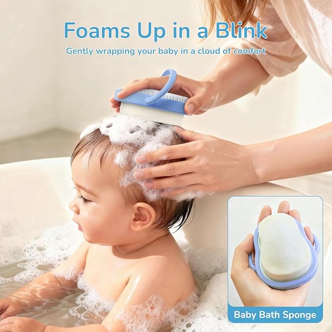 Baby Cradle Cap Brush & Comb Set, 3-in-1 Scalp Brush, Curved Comb & Soft Sponge | BPA-Free Cradle Cap Treatment Kit for Newborns & Infants 0-12 Months, Flakes Removal, Light Blue