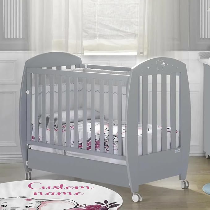 Custom Baby Crib Bedding Set, Personalized Name Floral Elephant Theme Crib Set 3 Pcs, Soft Double Layer Blanket, Crib Sheet & Room Rug, Ideal Nursery Decor Gift for Baby Girls Boys