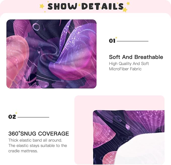 Jellyfishes and Bubbles Pink Crib Sheets Standard Crib Toddler Mattresses Cover Fitted Baby Bed Sheet Breathable Crib Mattress Sheet for Girls Boys 52" x 28"x5''