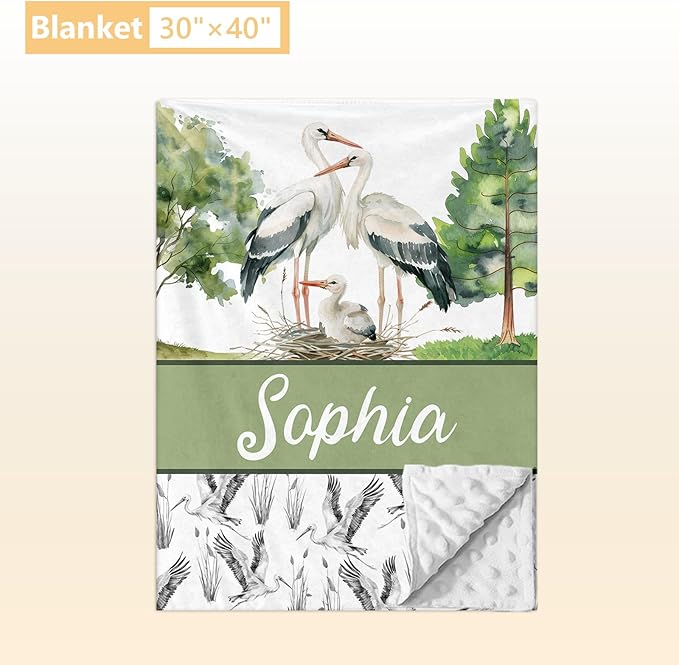 Custom Crib Bedding Set - 3 Pcs Personalized Name Baby Bedding Set for Nursery - Cute Double Layer Baby Crib Set for Boys Girls, Customized Gifts for Infant Toddler New Parents - Green Crane
