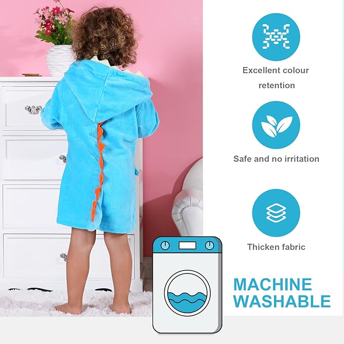 MICHLEY Girls Boys Robe Cotton Towel Baby Animal Dinosaur Style Hooded Bathrobe