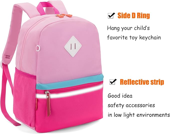 HawLander Little Kids Backpack for Boys or Girls, Toddler School Bag Fits 3 to 6 years old, Pink Rose, 15 Inch