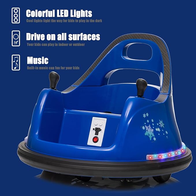 FINITO 12V Electric Ride on Bumper Car for Toddlers with Remote Control, 360 Degree Spin, LED Lights, Music, Safety Belt for Age 3+ Years Kids, Gift for Boys and Girls, Dark Blue
