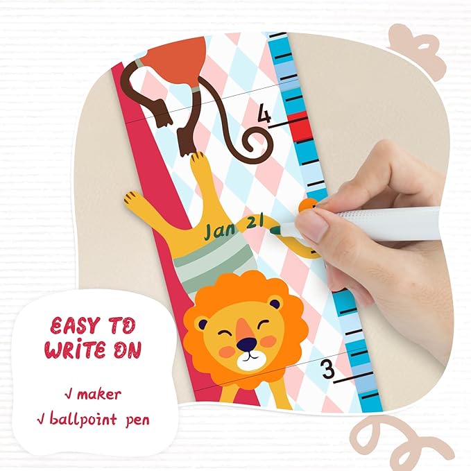 Woodemon Personalized Growth Chart for Wall, Circus Animals Height Measurement for Kids, Wooden Growth Chart for Kids Room Nursery Wall Decor