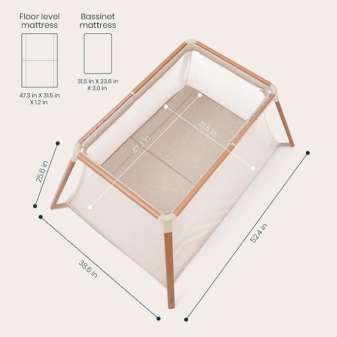 Tutti Bambini CoZee® Go 3-in-1 Bassinet, Baby Playpen & Travel Crib with Mattress Included - Lightweight, Breathable & Foldable Baby Play Pen from Birth to 3 Years (Walnut & Ecru)