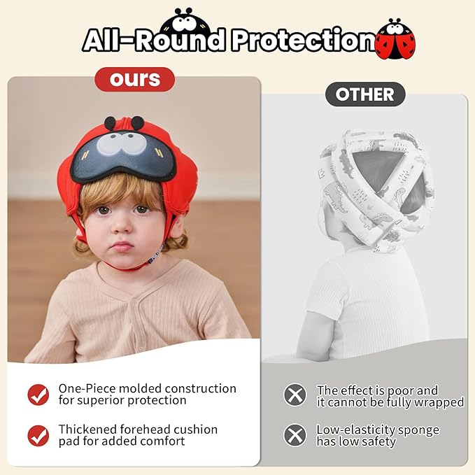 Mambobaby Baby Head Protector Baby Helmet for Crawling Walking- Extra-Thick Deep Forehead Padding, Toddler Helmet 6-24 Months, Infant Safety, Ultra-Light Soft Design-Beetle