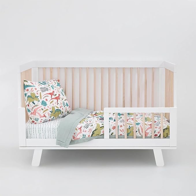 Little Unicorn Toddler Bedding 3-Piece Set | Super Soft & Breathable Muslin Fabric | for Convertible Cribs & Toddler Beds (Boho Dino)