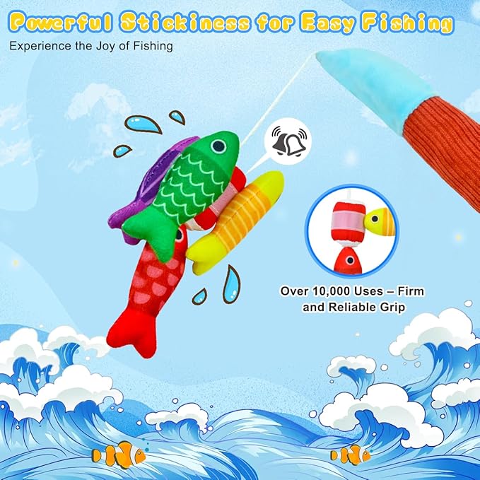 Montessori Toys for 1+ Year Old – 23 PCS Fishing Game with 2 Poles & 15 Fish, 10-in-1 Cloth Fishing Toys for Counting, Color & Shape Learning, Toys for 1 2 3 Year Old Boys Girls Gifts