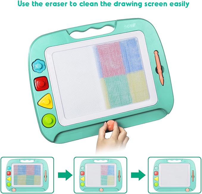 SGILE Large Magnetic Drawing Board for Kids, Toddlers Toys for 1 2 3 4 Year Old, Etch & Sketch Pad with 4 Stamps, Learning and Educational Toys for Boys Girls Gift, 16 ×13 in (42 x 32 CM), Green