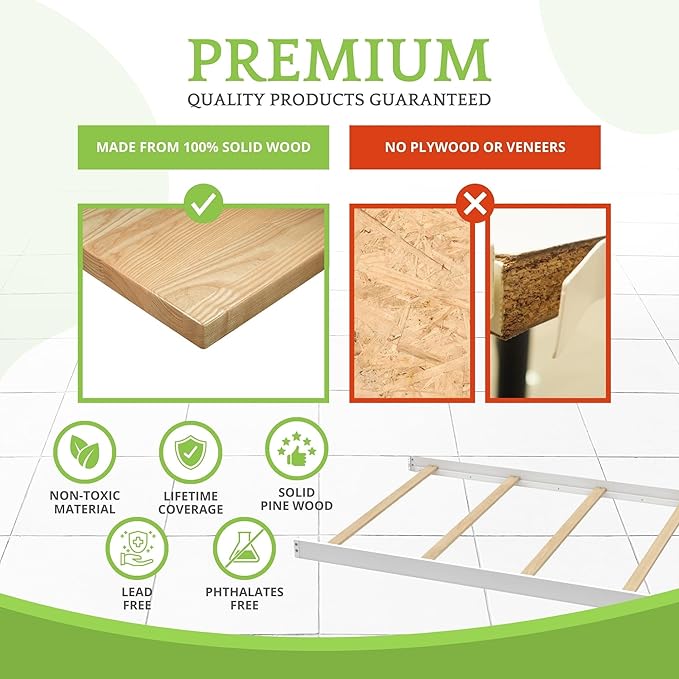 Full-Size Conversion Kit Bed Rails Compatible with Delta Children Convertible Cribs - Solid Wood Rail #0050 - Toddler and Adult Bed Rail for Full-Size Beds - Baby Furniture (White - 100)