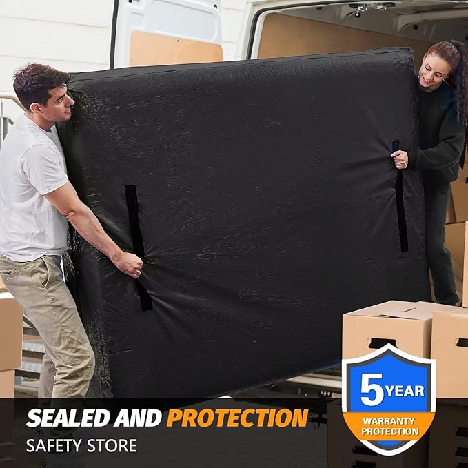 Mattress Bags for Moving, BETU Mattress Protector Waterproof Mattress Cover Cal King Size Storage Bags with 8 Heavy-Duty Handles and Zipper for Bed Extra Thick Large Reusable (86"x75"x15" Black)