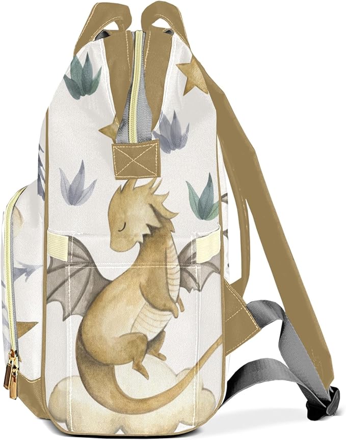 Personalized Cute Dragon Watercolor Custom with Name Diaper Bag Backpack For Baby Boy Girl Dad Mom Unisex for Adult Daypack Holiday Gift