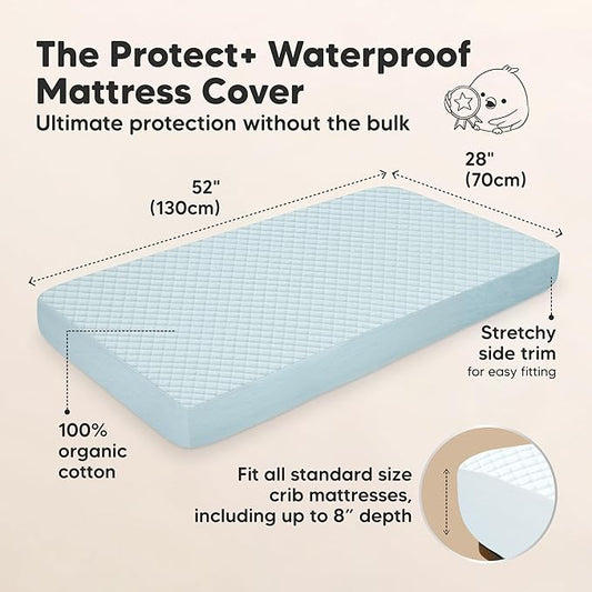 2-Pack Waterproof Crib Mattress Protector Cover Fitted - Quiet Baby Crib Mattress Pad Sheets, 52" x 28" Soft Quilted Cotton Baby Sheet, Machine Washable, Easy Fit, Durable (Glacier/Quin)