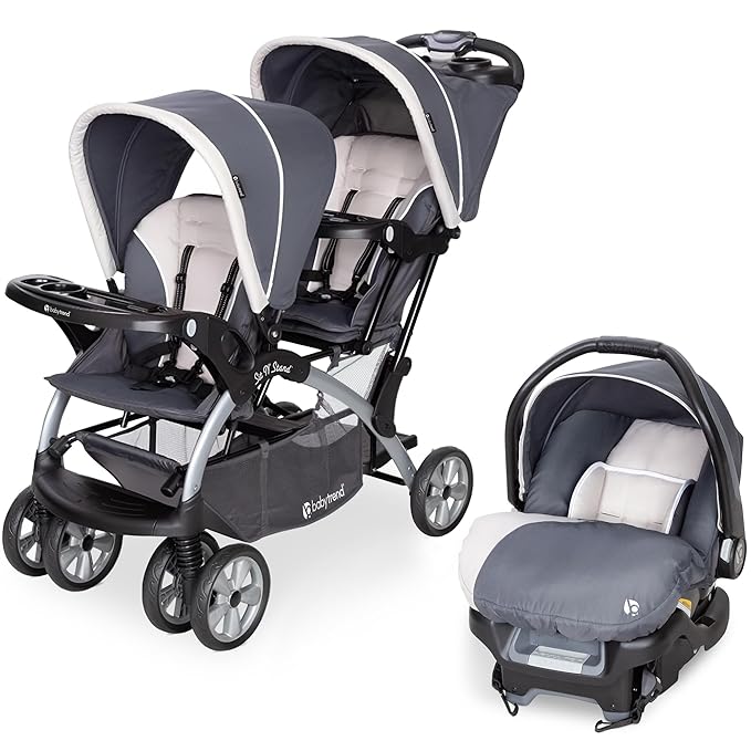 Baby Trend Infant and Toddler Double Stroller & Car Seat Combo, 2 Pc Set, Magnolia - Portable and Lightweight Stroller Duo and Car Seat Travel System Tandem