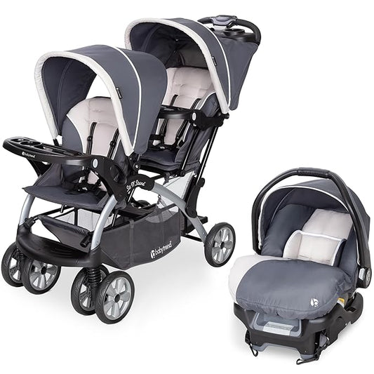 Baby Trend Infant and Toddler Double Stroller & Car Seat Combo, 2 Pc Set, Magnolia - Portable and Lightweight Stroller Duo and Car Seat Travel System Tandem