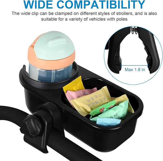 Accmor Stroller Cup Holder with Tray, Universal Cup Holder Tray for Uppababy Nuna Doona Strollers, Bottle Drinks Holder for Stroller, Wheelchair, Walker