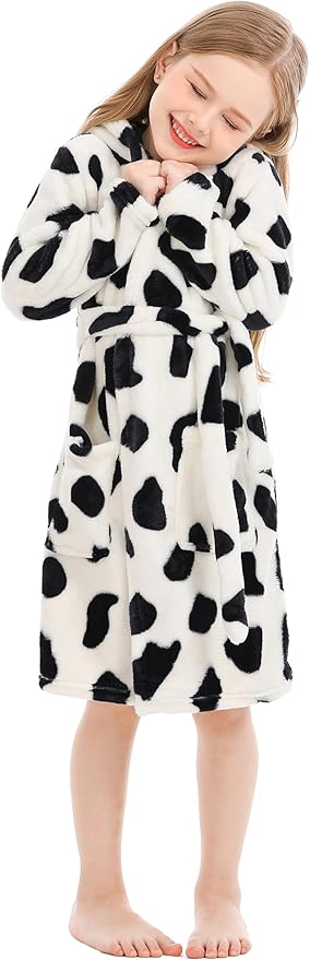 Toddler Robes Cute Pattern Bathrobe Unisex Kids Robe Baby Flannel Hoodie Pajamas Sleepwear