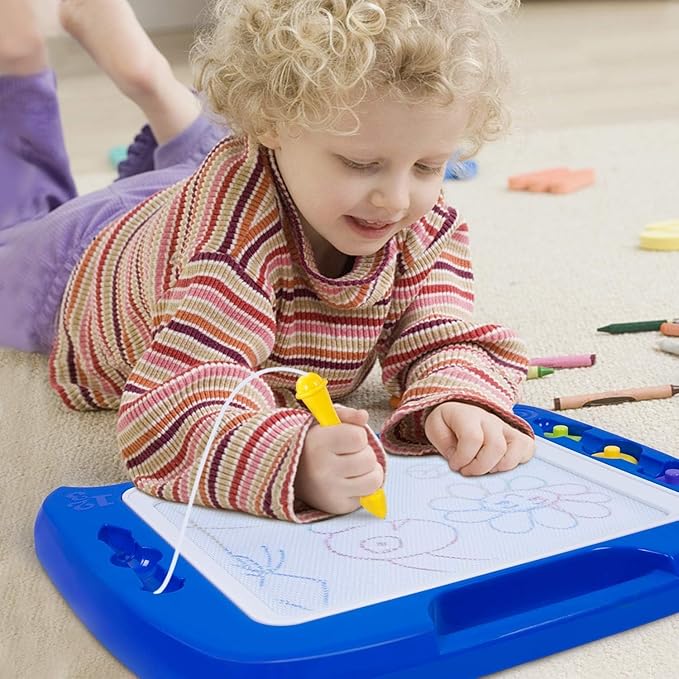 SGILE Large Magnetic Drawing Board for Kids, Toddlers Toys for 1 2 3 4 Year Old, Etch & Sketch Pad with 4 Stamps, Learning and Educational Toys for Boys Girls Gift, 16 ×13 in (42 x 32 CM), Blue