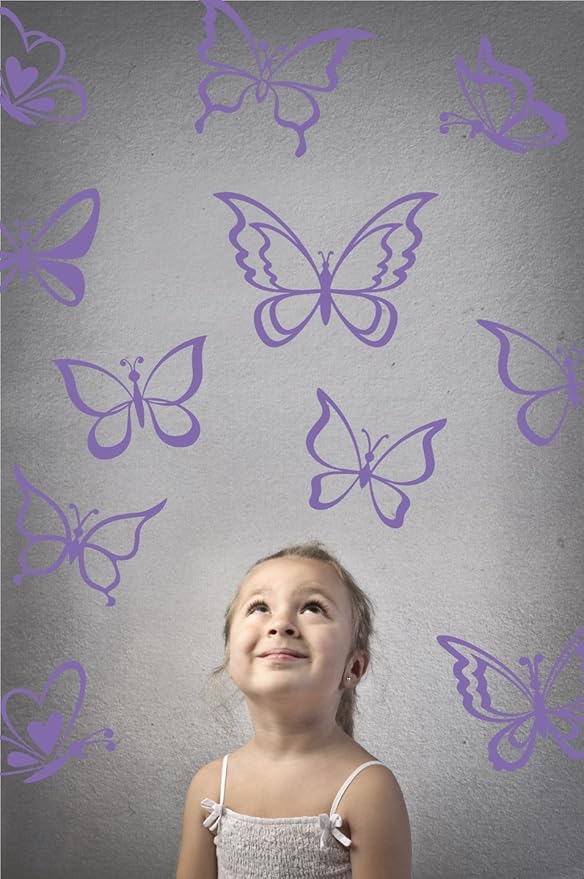 The Decal Guru Butterfly Wall Art Vinyl Stickers DIY Nursery or Girls Room Decor Peel and Stick Butterflies Decals (Lavender, 55x58 inches)