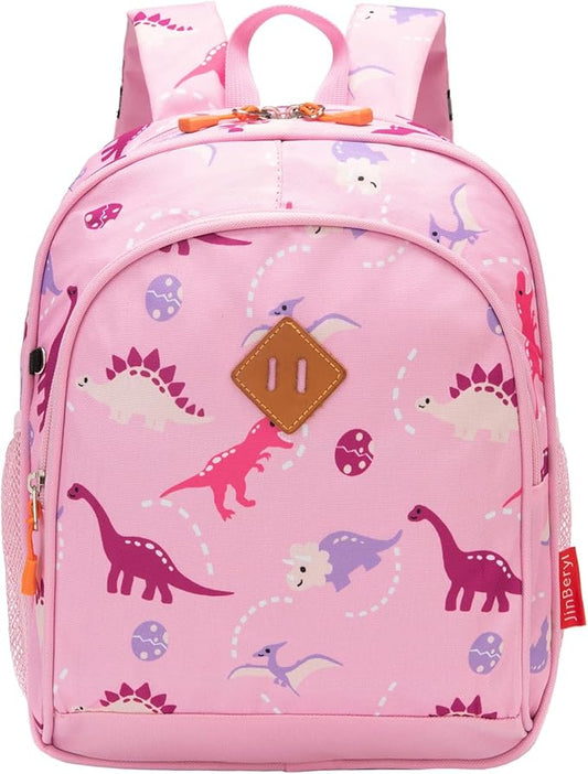 JinBeryl Toddler Backpack for Boys or Girls, Little Kids Backpack for Preschool or Kindergarten (Dinosaur Pink, Small)