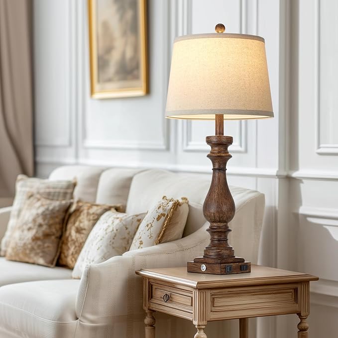 luxeflow 29" Tall Vintage Table Lamps Set of 2,Farmhouse Bedside Lamps with USB C+A Ports & AC Outlet,3-Way Dimmable Touch Lamp for Night Stands Living Room Bedroom,Brown