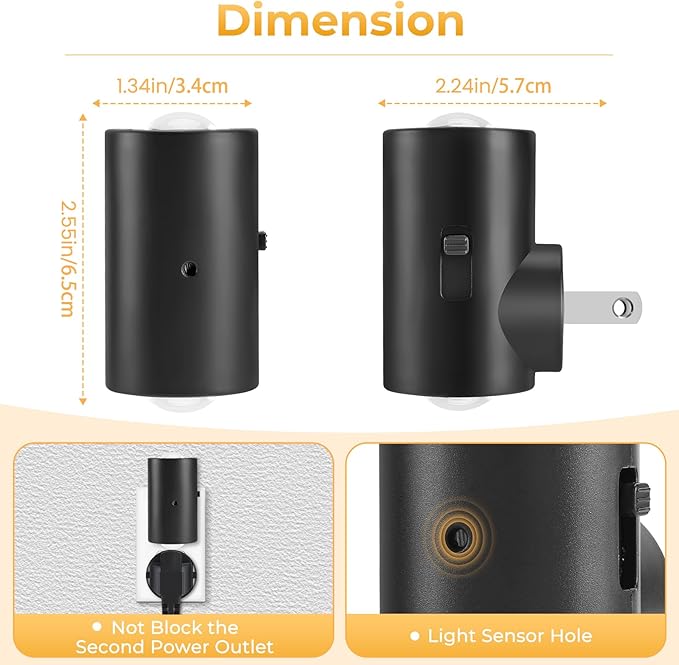LED Night Lights Plug into Wall,Dimmable Plug in Night Light, Dusk to Dawn, 0-200LM Bright Nightlight Auto-On/Off, 2700K Night Lights for Bedroom Hallway Stairway, 4 Pack