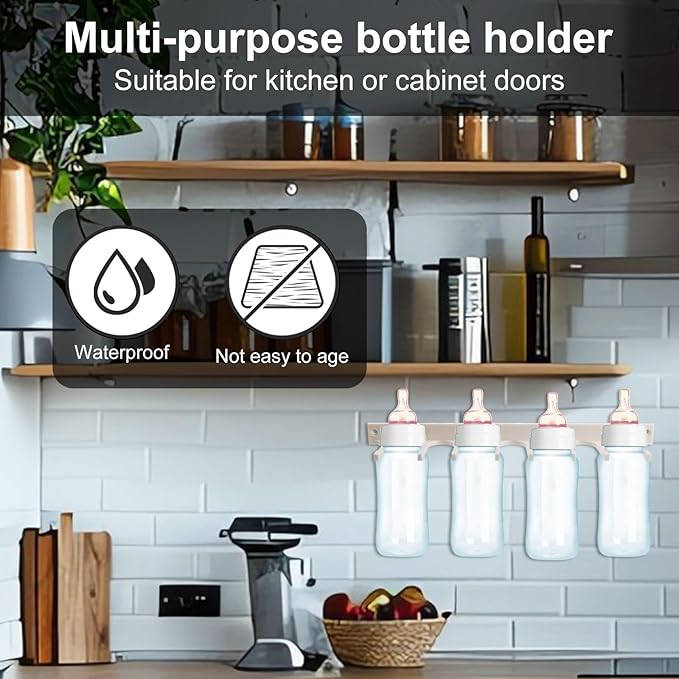 Wall Mount Holder for Dr. Brown's Narrow & Wide-Neck Bottle, Baby Accessories, Waterproof ABS Material Baby Bottle Rack Storage with Fittings for Cabinet Doors or Kitchen Walls
