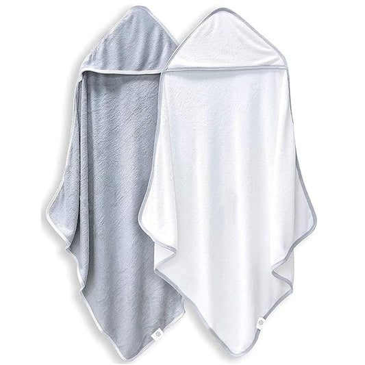 2 Pack Baby Bath Towel - Rayon Made from Bamboo - Ultra Soft Hooded Towels for Babies,Toddler,Infant - Newborn Essential -Perfect Baby Registry Gifts, 37.5x37.5 in - Grey and White
