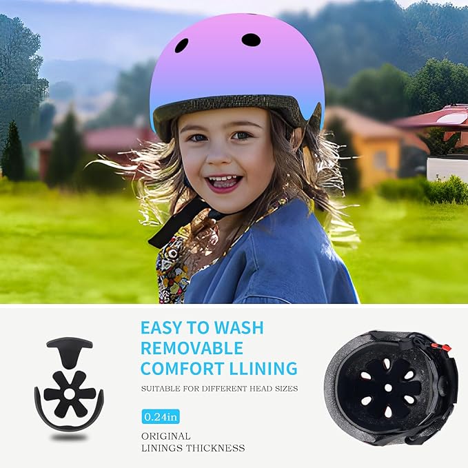 Adjustable Gradient Color Kids/Toddler Bike Helmet for 1-2-3-5-8-14 Years Boys Girls,Skateboard Helmet with Knee and Elbow Pads Wrist Guard Roller Skates,Cycling,Skating Scooter Longboard