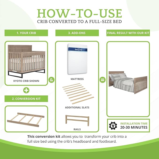 Full-Size Conversion Kit Bed Rails for Evolur Cribs - Solid Wood Crib Convertible Kit to Kids Bed - Transitional Style Rails & Easy-to-Install Child Essentials for Safety (Brown Stone)