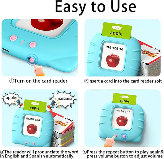 Kidzdo Bilingual Spanish and English Talking Flash Cards with 520 Words Learning Toys, Early Educational Toys for Toddler, Birthday Gift for 2 3 4 5 6 Year Old, Blue