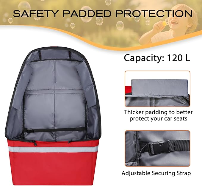 LARIPOP Car Seat Travel Bag for Airplane,Infant Seat Travel Bag with Shoulder Strap,Padded Car Seats Backpack with Reflective Stripes,Large Carseat Carrier Bag Travel Car Seat Cover, Red