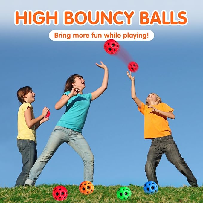 Thremhoo 12PCS Space Bouncy Balls for Kids Super High Bounce Moon Ball Jumping Toy Stress Balls Sport Party Favor Spaceballs Toddler Boys Girls Athlete Training Sensory Outdoor Play Birthday Gifts