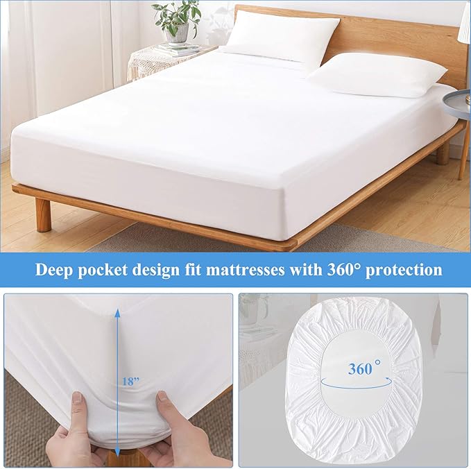 2 Pack King Size Premium Waterproof Mattress Protector, Soft Breathable Mattress Pad, Noiseless Waterproof Bed Cover - Stretch to 21" Fitted Deep Pocket Mattress Protection
