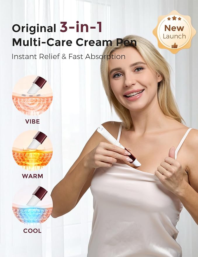 Momcozy ComfortNip™ 3-in-1 Multi-Care Cream Pen Kit, Heat/Cool/Vibe Breadfeeding Pen + Nipple Cream Refills Combo, Rechargeable Touch-Free 316 Steel Head for Nipple Pain Relief