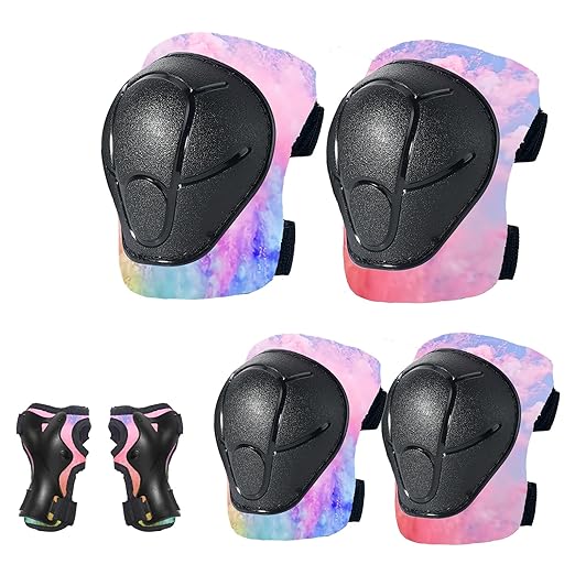 Gradient Color Kids Protective Gear Set Knee Pads for Kid 2-14 Years,W/ Adjustable Strap Kids/Youth Knee Pads Elbow Pads Wrist Guards Set for Inline Roller Skates,Cycling,BMX Bike,Skateboard,Scooter