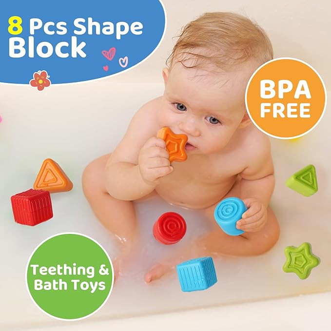 LiKee Shape Sorter Toys for 1+ Years Old, 8pcs Montessori Baby Blocks, Sensory Toddler Learning Toy for Fine Motor Skills, Infant Developmental Toys Gift for Boys Girls Ages 18+ Months