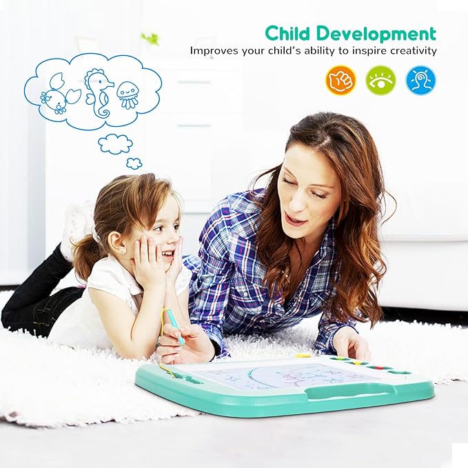 SGILE Large Magnetic Drawing Board for Kids, Toddlers Toys for 1 2 3 4 Year Old, Etch & Sketch Pad with 4 Stamps, Learning and Educational Toys for Boys Girls Gift, 16 ×13 in (42 x 32 CM), Green