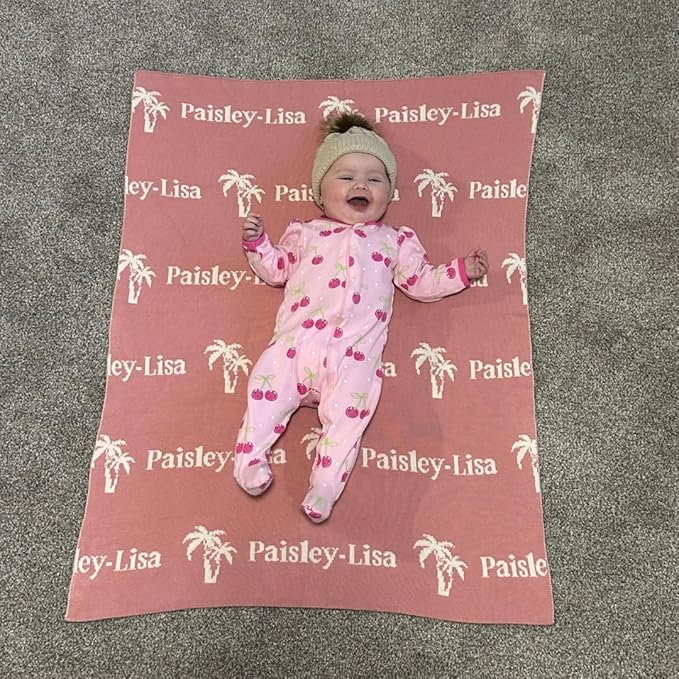 Personalized Tiled Icon Blanket – 100% Organic Cotton Customized Baby Blanket, Custom Name, Crib 36x60, Gift for Baby Shower, Birthday Present, Girls and Boys, Toddlers Kids - Made in America