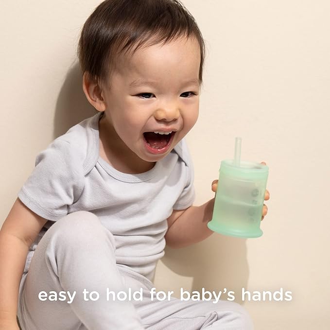 Olababy Silicone Training Cup with Straw Lid | Babies Water Drinking Cup | 6+ Mo Infant To 12-18 Months Toddler | Sippy Cup For Kids & Smoothie Cup | Baby Led Weaning (Coral, 5 oz)