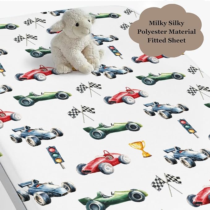 Cute Race Trophy Flag Traffic Light Baby Crib Sheet for Boys & Girls 28x52 Inch Transportation Vehicles Bed Sheet for Standard Crib and Toddler Mattress Crib Sheets Flag One Size