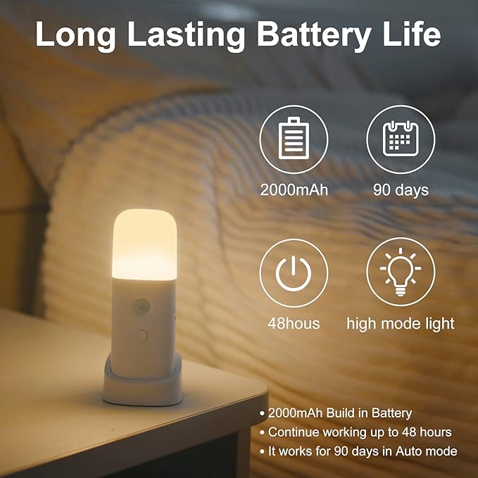 CREWEEL Motion Sensor Night Lights Indoor, Rechargeable Night Light Battery Powered, Portable Nightlight with Adjustable Brightness Activated Table Lamp for Kids, Adults(Cool White, 4Pack)