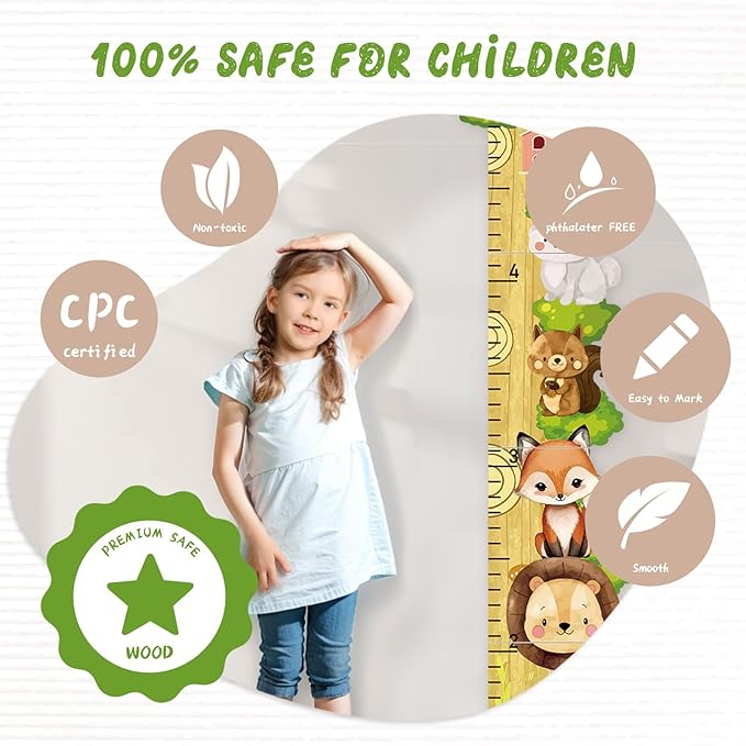 Woodemon Personalized Name Growth Chart for Wall, Forest Animal Stack Wooden Height Chart, Boy Girls Height Chart Growth Measuring Ruler, Christmas Birthday Gift for Boys and Girls