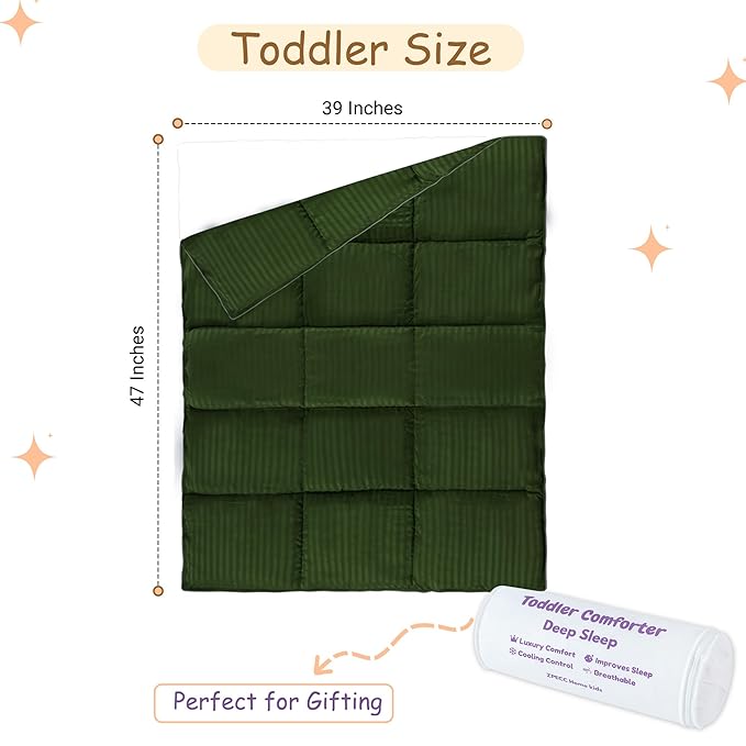 ZPECC Toddler Down Alternative Comforter, 39x47 Hypoallergenic Baby Blanket Quilt, Soft Breathable Lightweight All Season Kids Duvet Insert for Crib Stroller Cot Daycare, Olive Green